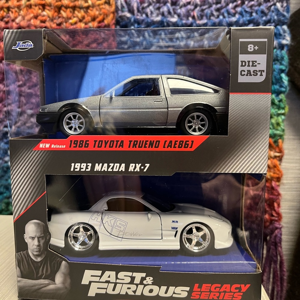 Ada Die-Cast Cars - Silver Toyota Trueno & White Mazda RX-7